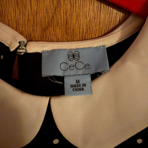 CeCe Black Polka Dot Blouse with White Peter Pan Collar - Picture 3 of 3